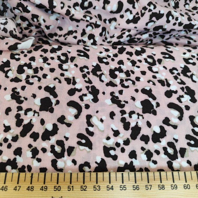 Viscose Léopard Vieux Rose et Noir- par 10 cm 