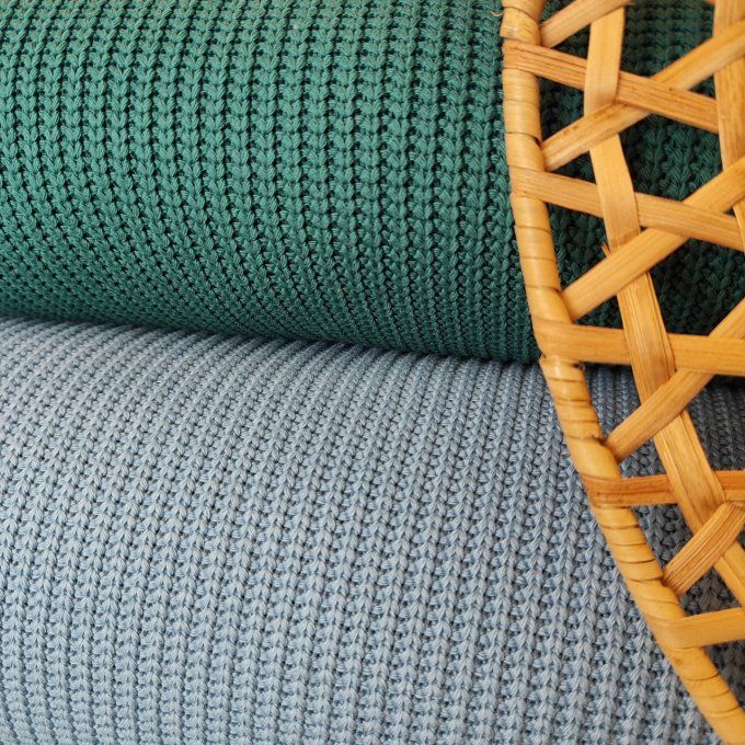 Maille Tricot Chunky Vert Fougère- Coupon  80 cm