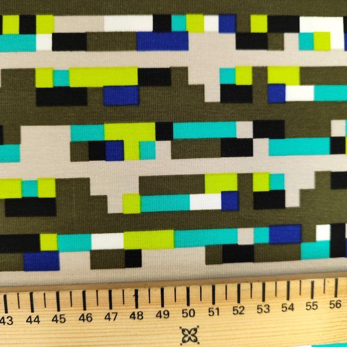 Jersey de Coton Tetris Kaki -par 10 cm 