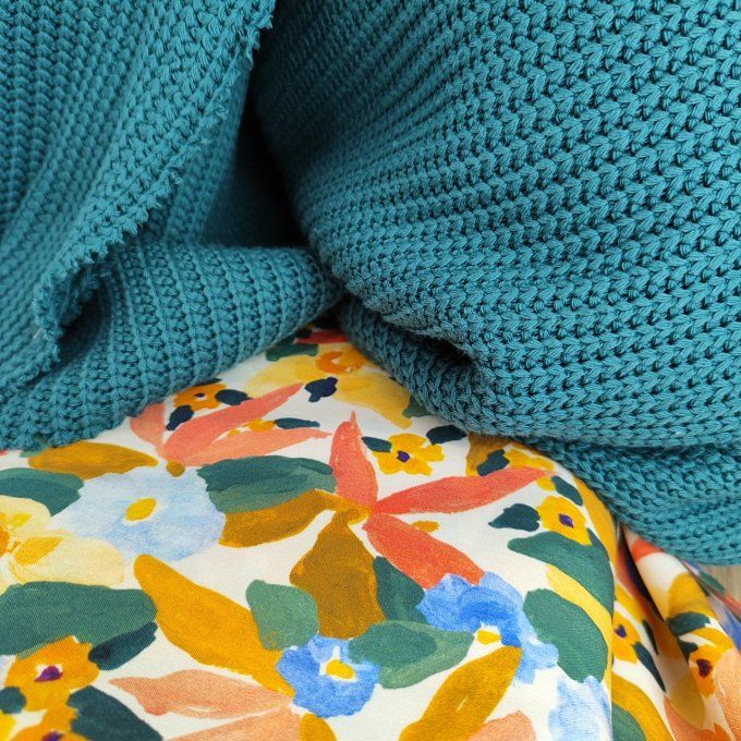 Maille Tricot Chunky Vert Fougère- Coupon  80 cm