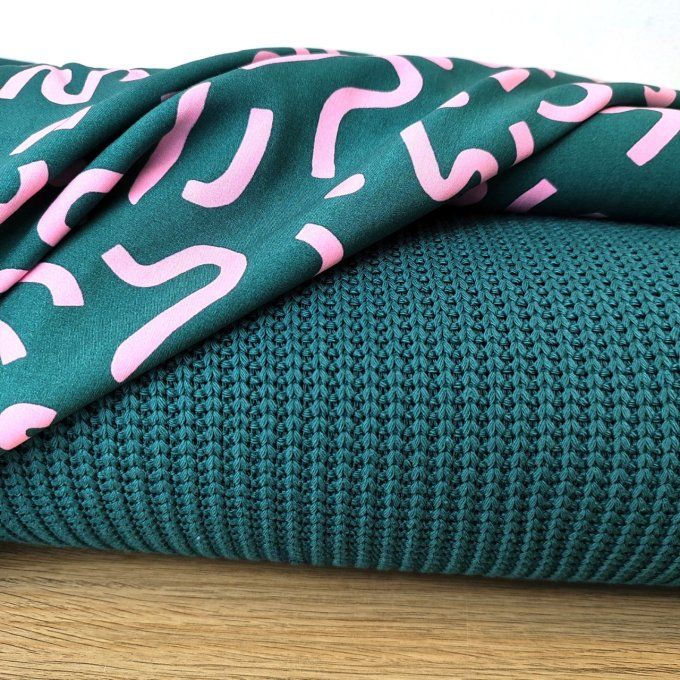 Maille Tricot Chunky Vert Fougère- Coupon  80 cm