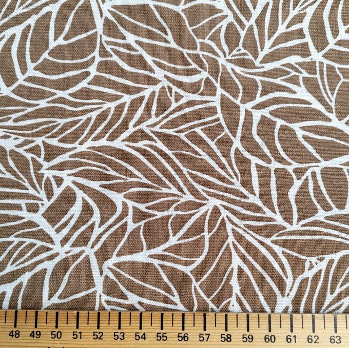 Viscose Lin  Feuillages Beige- par 10 cm 
