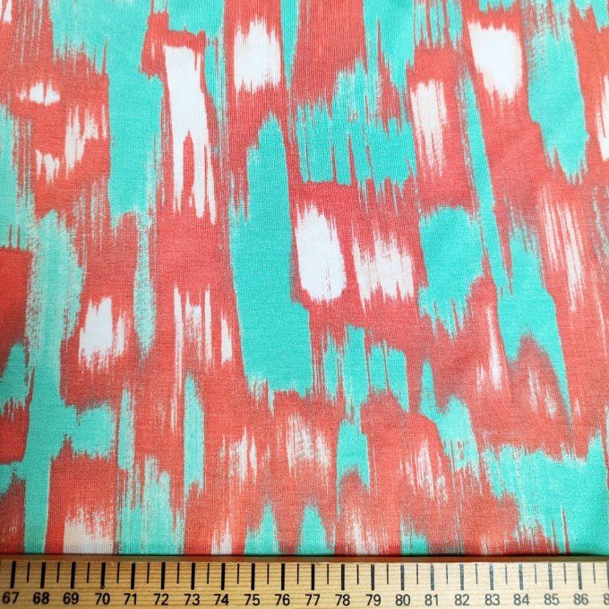 Jersey de Viscose Abstrait Corail - par 10 cm
