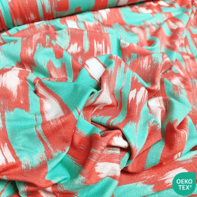 Jersey de Viscose Abstrait Corail - par 10 cm