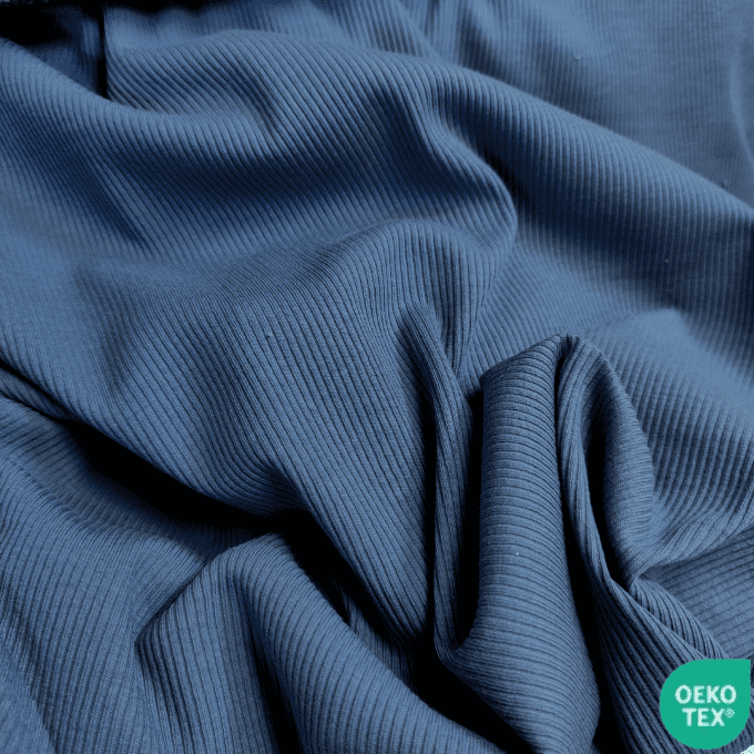 Jersey Fines Côtes Uni Denim- par 10 cm  