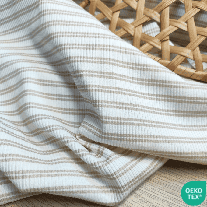 Jersey Fines Côtes Rayure Beige - par 10 cm 