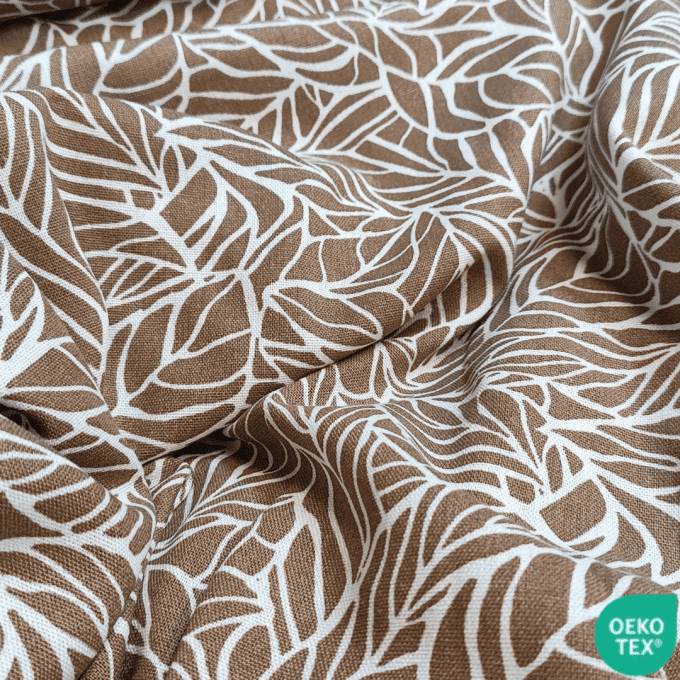 Viscose Lin  Feuillages Beige- par 10 cm 