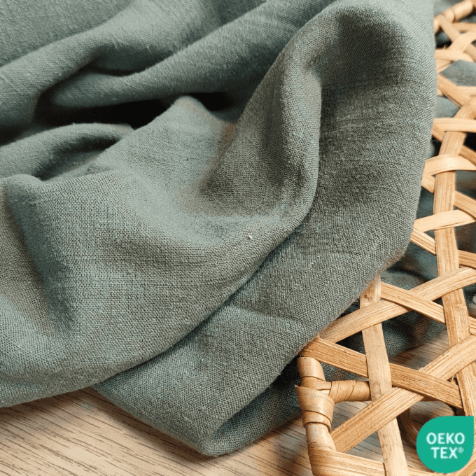 Viscose Lin Texturée Olive - par 10 cm 