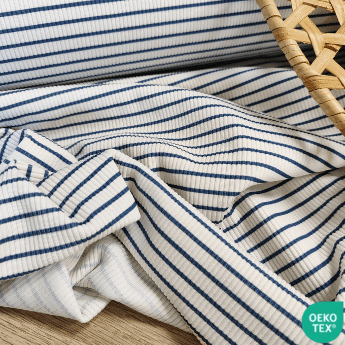 Jersey Fines Côtes  Rayure Denim - par 10 cm 
