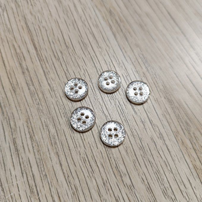 Bouton Résine Pailleté Argenté- 11mm 
