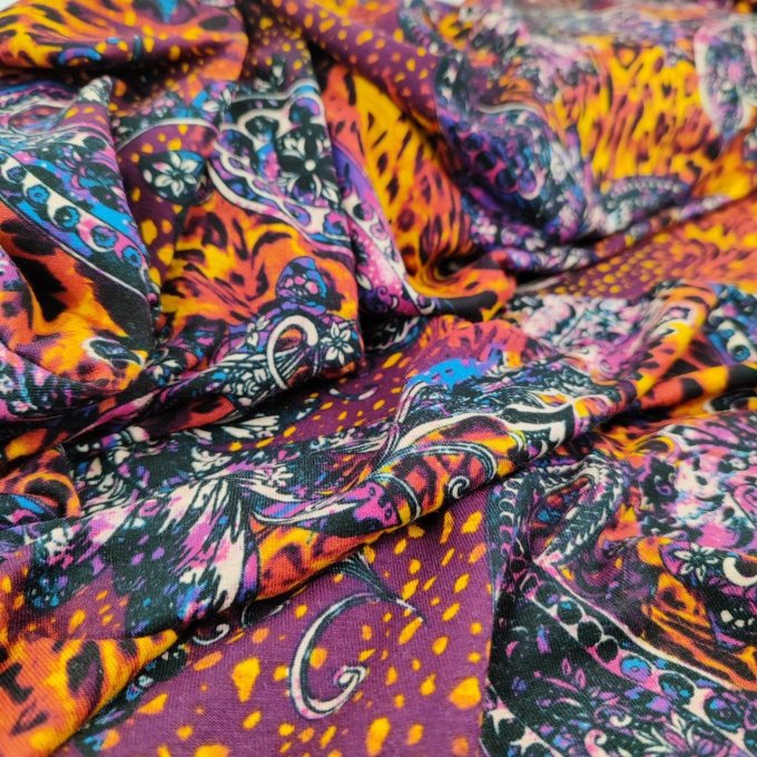 Jersey de Viscose Cachemire Fuschia - Coupon 1 m