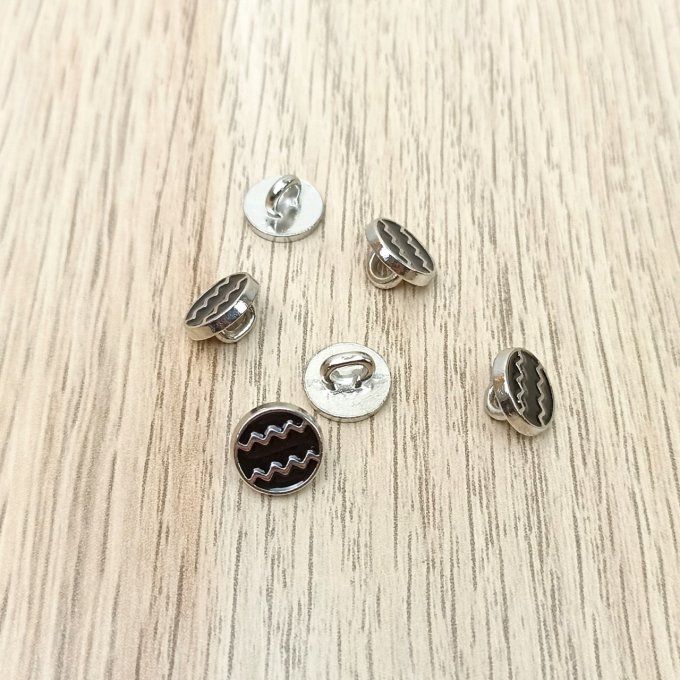 Boutons Décoratifs  Zig-Zag Noir et Argent - 11 mm