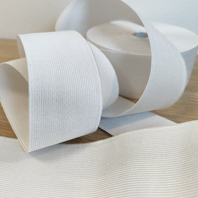 Élastique Tissé  50 mm - Blanc - par 10 cm