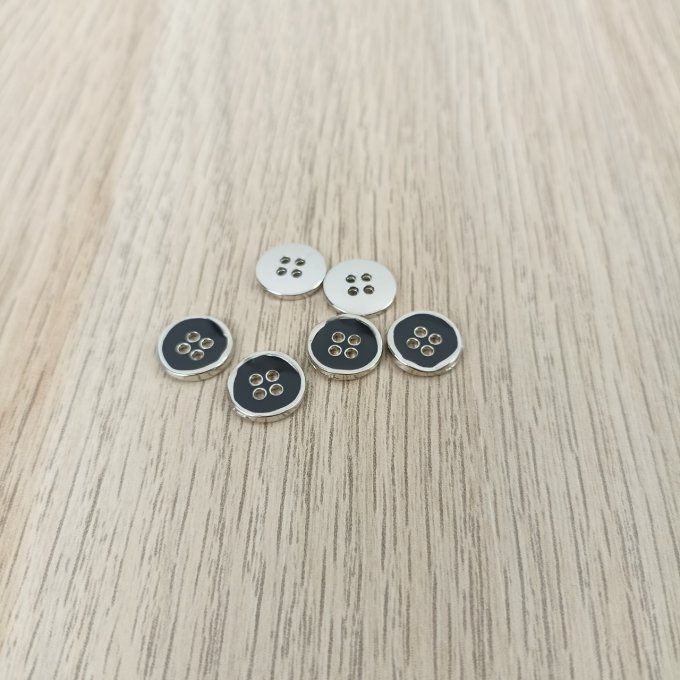 Boutons Décoratifs Plat Métal Argent et Noir - 11 mm 