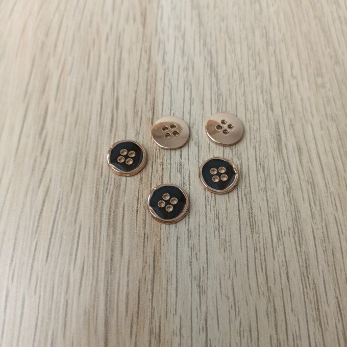Boutons Décoratifs Plat Métal Doré et Noir - 11 mm