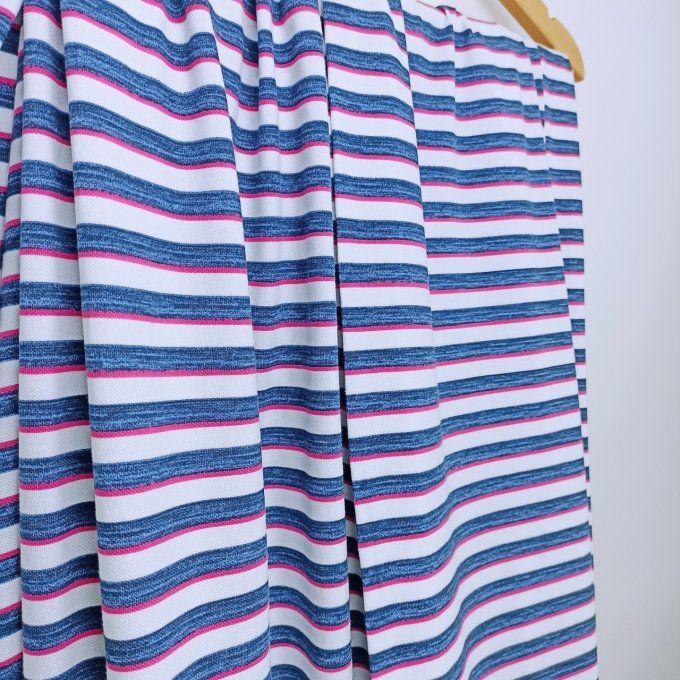 Maille Piquée stripes bleu et fuschia- par 10 cm 