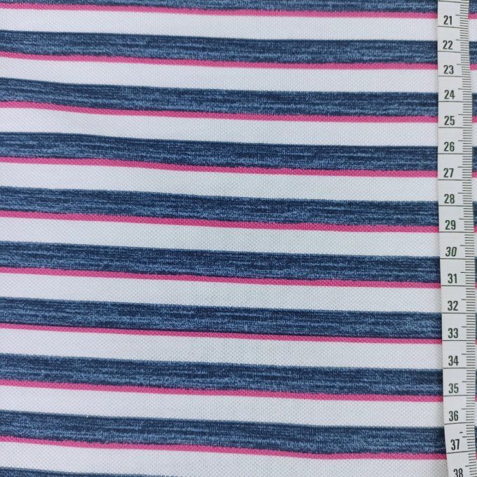 Maille Piquée stripes bleu et fuschia- par 10 cm 