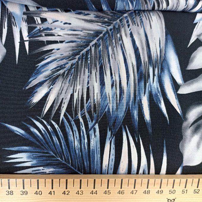 Crêpe Polyester Palmier Bleu- par 10 cm