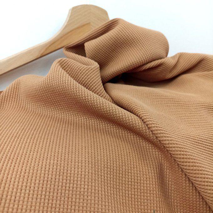 Jersey de Coton Gaufré Camel- par 10 cm  