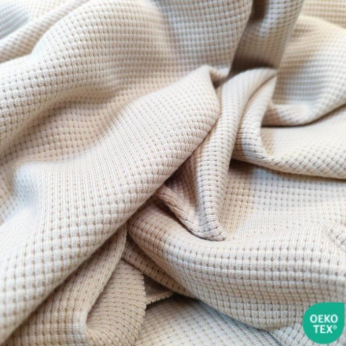 Jersey de Coton Gaufré Beige Clair - par 10 cm