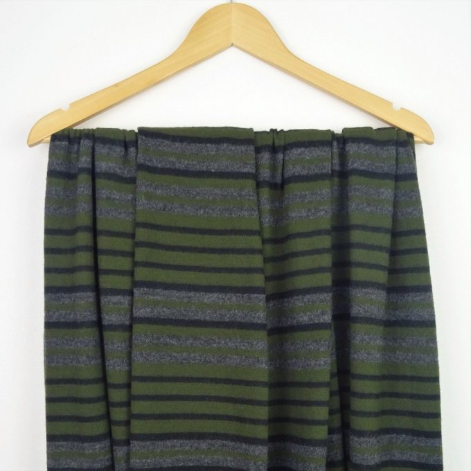 Maille tricot fine Rayée Kaki  - Coupon de 2 m