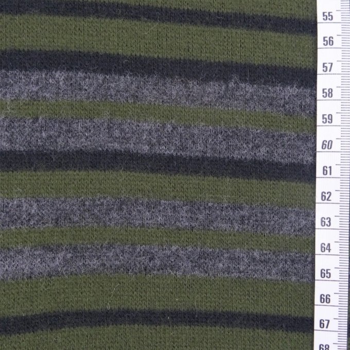 Maille tricot fine Rayée Kaki  - Coupon de 2.20 m