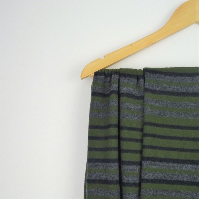 Maille tricot fine Rayée Kaki  - Coupon de 2.20 m