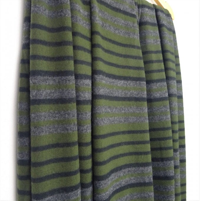 Maille tricot fine Rayée Kaki  - Coupon de 2 m