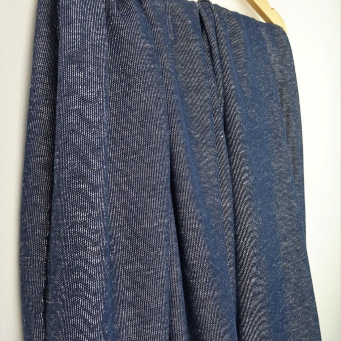 Maille Lin et Coton Bleu Jean - Coupon de 1 m