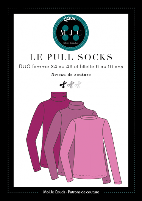 Patron "Moi je couds" -  Pull Socks  Duo du 6-16 ans et 34-46 -VERSION NUMERIQUE